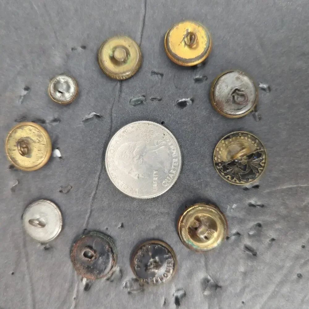 LOT N of 10 Antique Vintage Victorian Brass Mixed Materials Buttons ESTATE FIND
